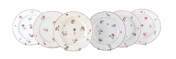 CINQUE PIATTI E UNA FONDINA IN CERAMICA, DOCCIA INIZI XIX SECOLO