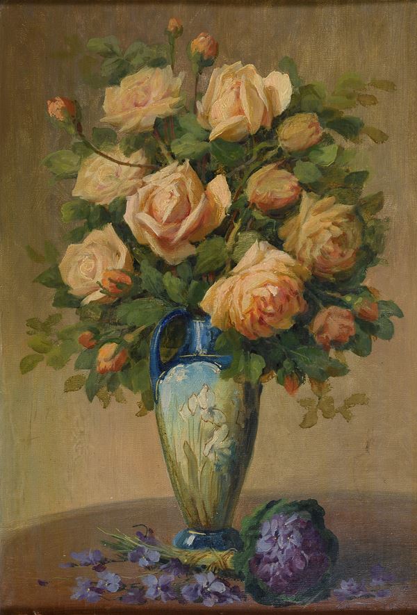 COPPIA DI DIPINTI VASI DI FIORI, 1937