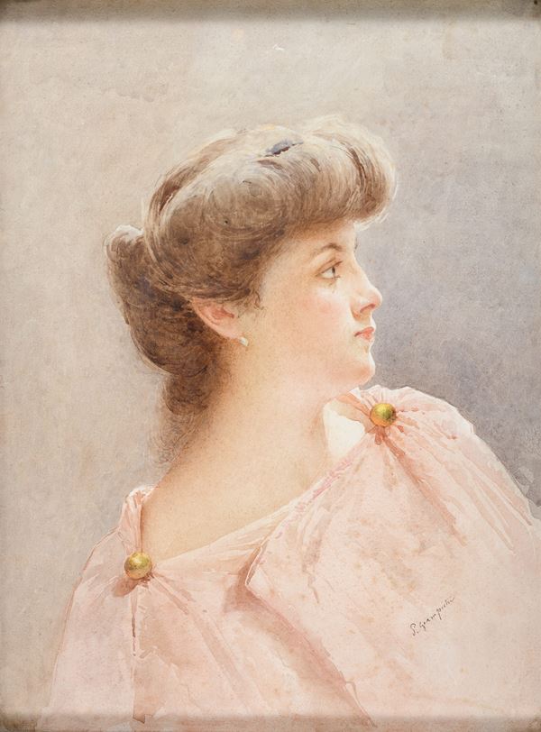 ACQUERELLO FANCIULLA IN ROSA DI SETTIMIO GIANPIETRI