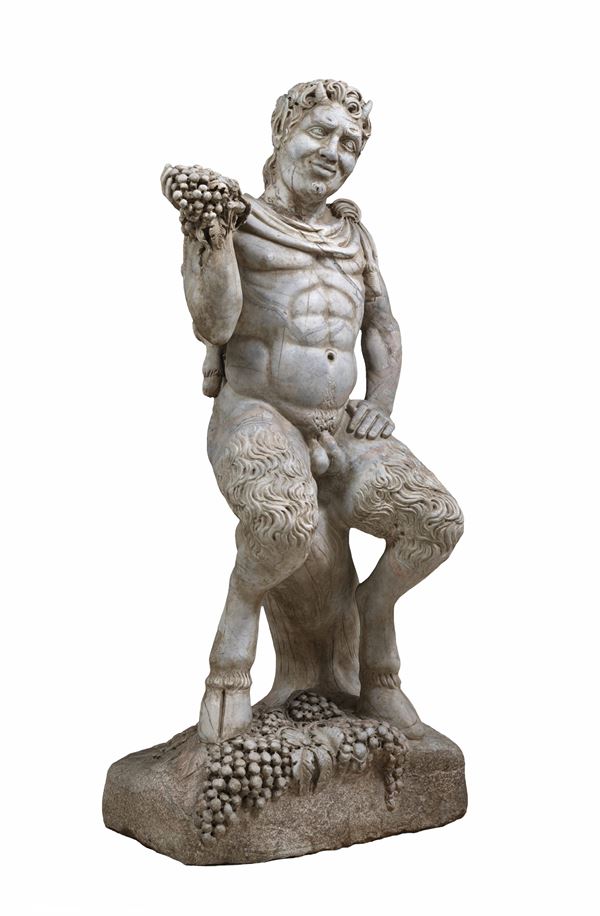SCULTURA DI SATIRO IN MARMO BIANCO