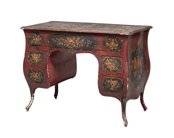 SCRIVANIA IN LEGNO LACCATO E DIPINTO