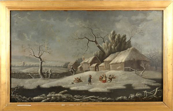 DIPINTO PAESAGGIO INVERNALE DI PITTORE OLANDESE