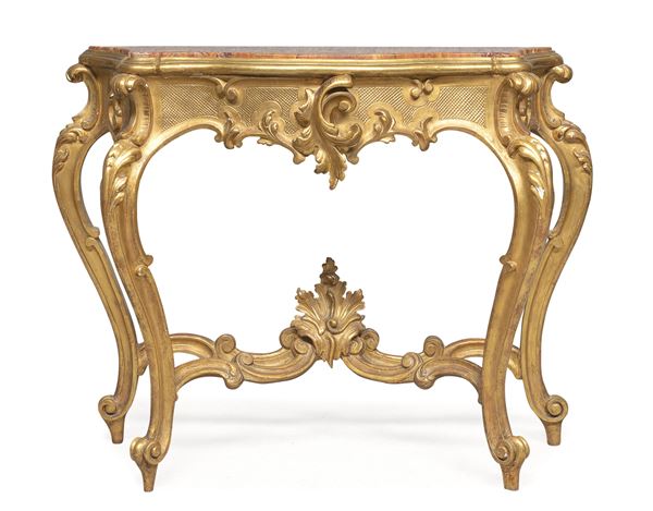 PICCOLA CONSOLE IN LEGNO DORATO, XIX SECOLO