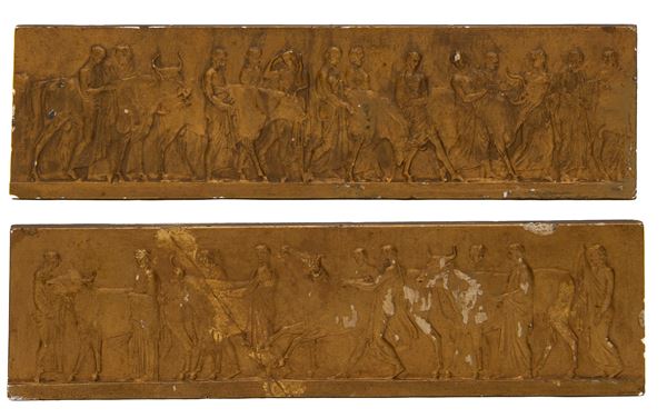 COPPIA DI PICCOLI BASSORILIEVI IN STUCCO, INIZI XX SECOLO