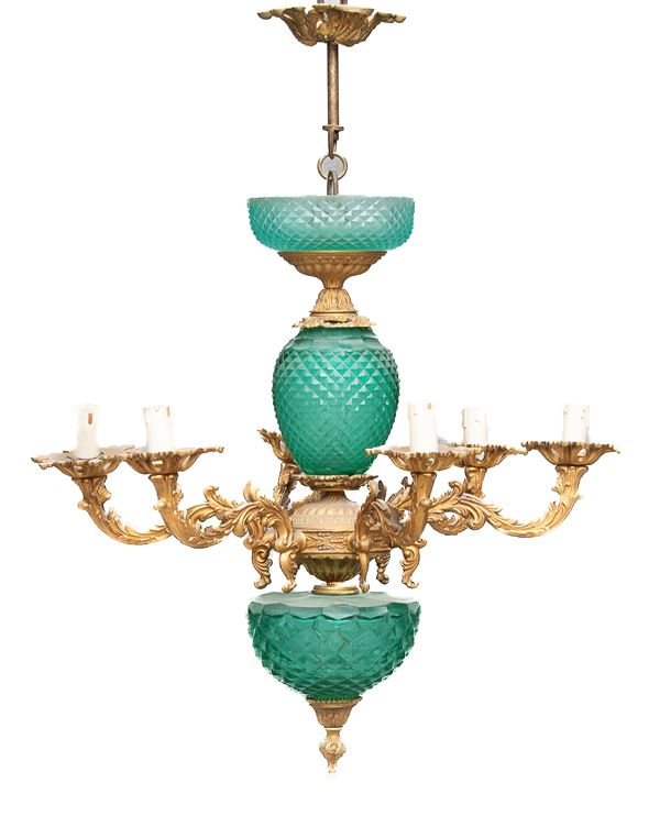 LAMPADARIO IN BRONZO E CRISTALLO, ANNI '50
