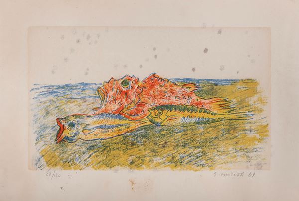 LITOGRAFIA PESCI DI GIOVANNI OMICCIOLI