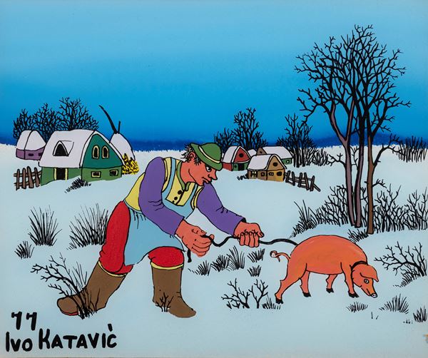 DIPINTO CONTADINO DI IVO ROBERTO KATAVIC, 1977