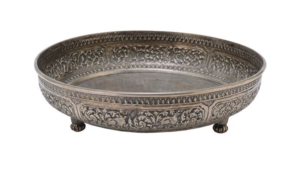 VASCHETTA IN METALLO ARGENTATO, STILE KMER CAMBOGIA