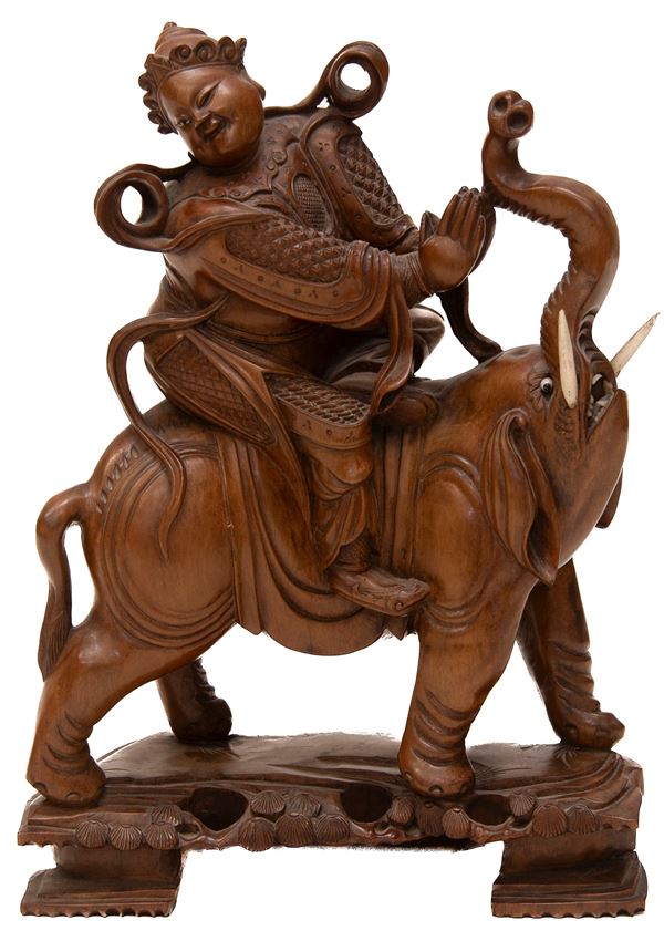 GUANYIN CON ELEFANTE IN LEGNO, CINA XX SECOLO