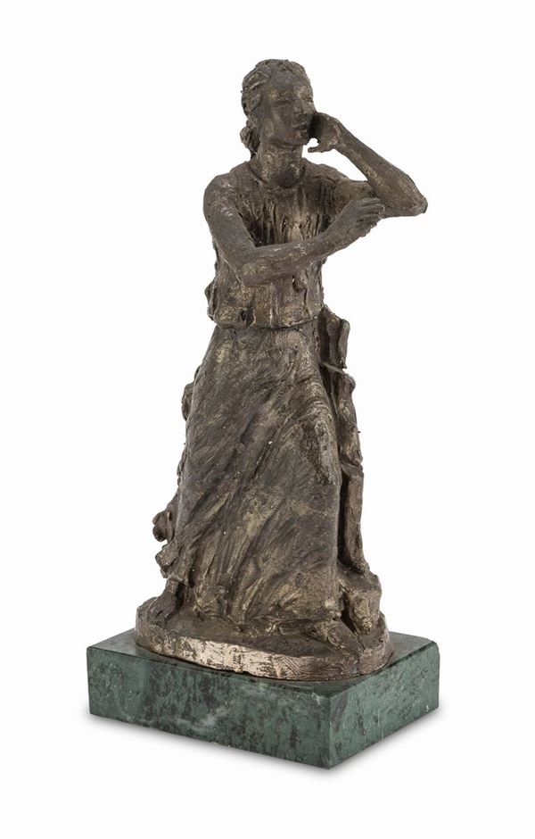 SCULTURA DONNA IN BRONZO ARGENTATO