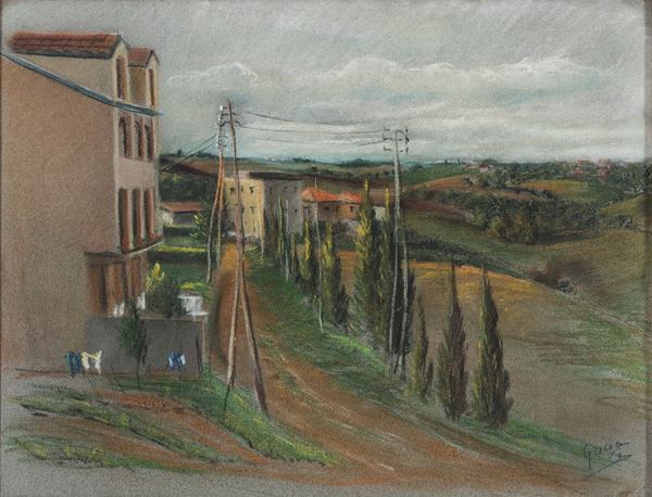 PASTELLO PAESAGGIO FIRMATO GRIGNANI
