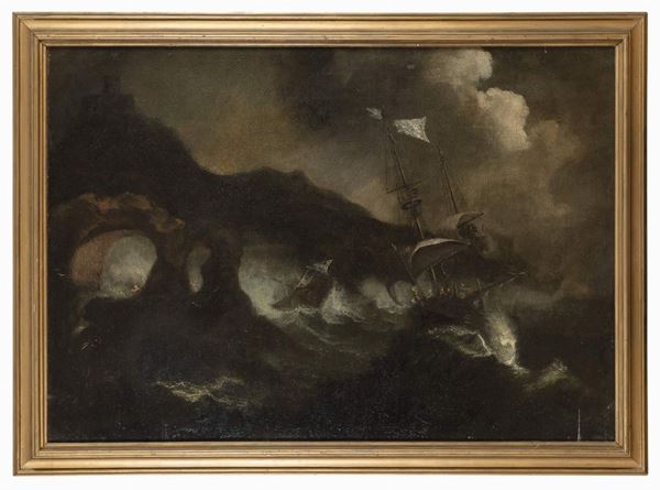 MARE IN TEMPESTA DI PITTORE OLANDESE DEL SEICENTO