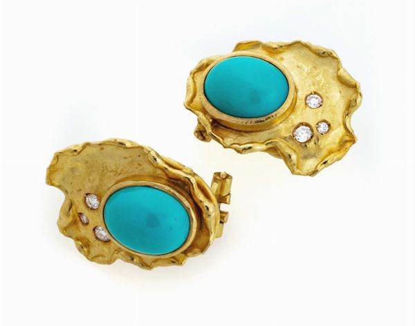 COPPIA DI ORECCHINI CON TURCHESI E BRILLANTI