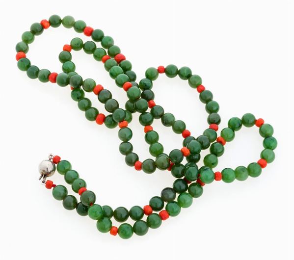 COLLANA IN GIADA E CORALLO