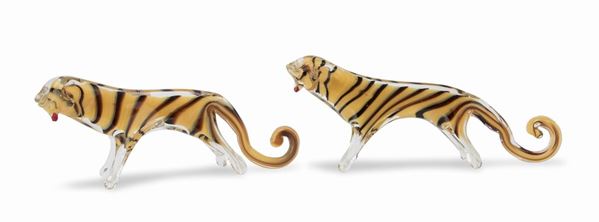 COPPIA DI TIGRI VETRO MURANO