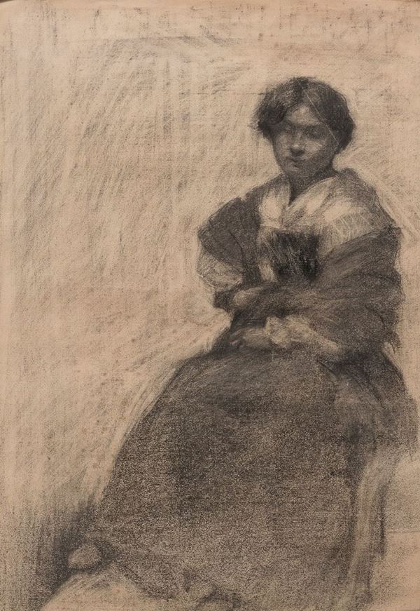 DISEGNO DONNA SEDUTA DI PITTORE ROMANO