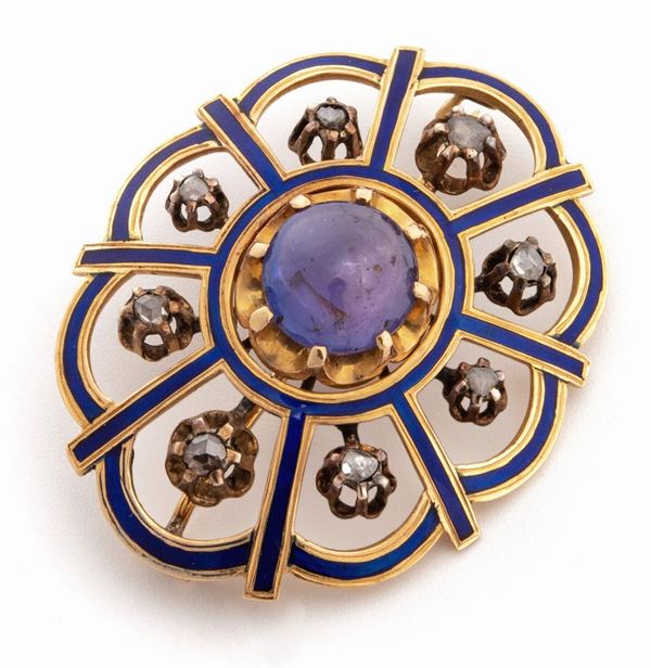 SPILLA CON ZAFFIRO E DIAMANTI