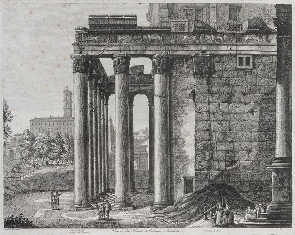 COPPIA DI INCISIONI MONUMENTI ANTICHI LUIGI ROSSINI