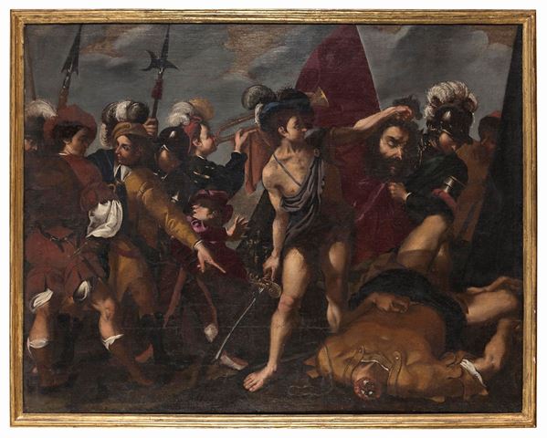 DIPINTO DAVIDE E GOLIA DI SCUOLA GENOVESE