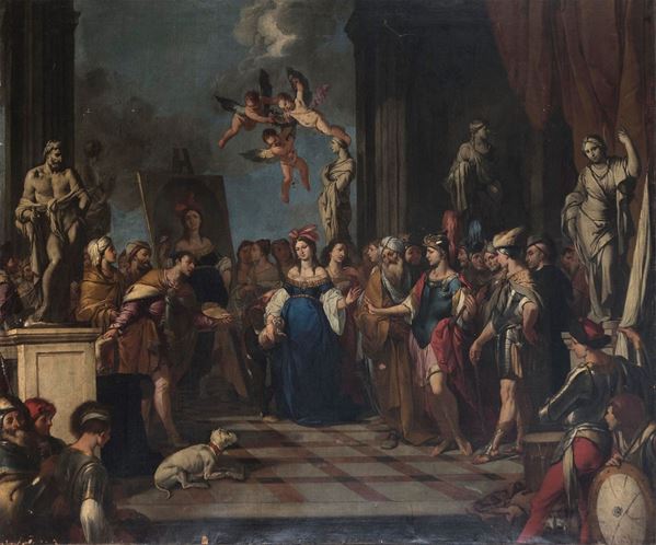 GRANDE DIPINTO APELLE E CAMPASPE DELLA BOTTEGA DI GIULIO CARPIONI