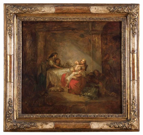DIPINTO FRANCESE FAMIGLIA IN INTERNO