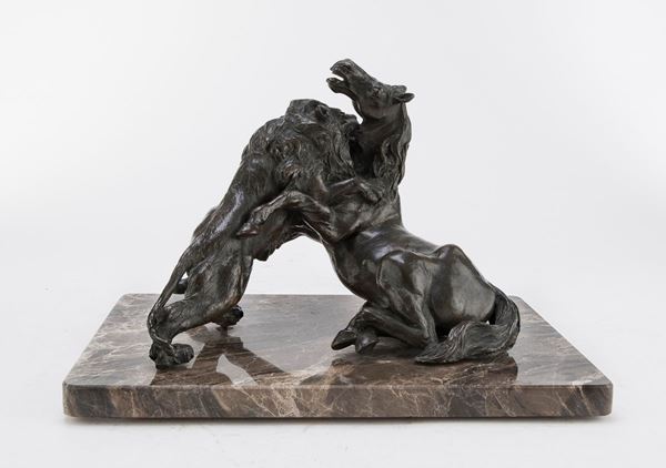 BRONZO LEONE E CAVALLO