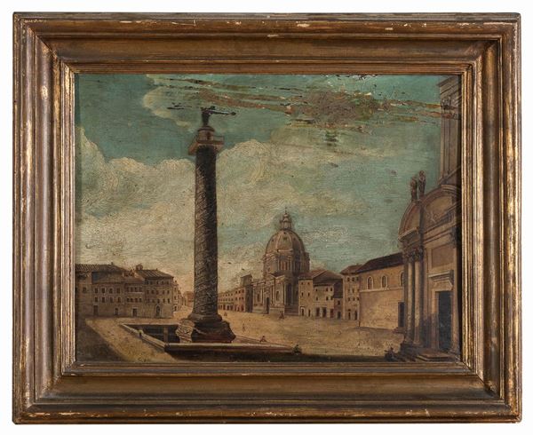 DIPINTO ROMANO VEDUTA DI P'IAZZA COLONNA