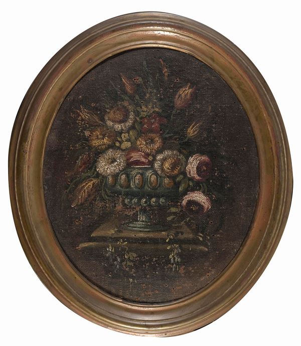 DIIPINTI COPPIA VASO DI FIORI ITALIA CENTRALE