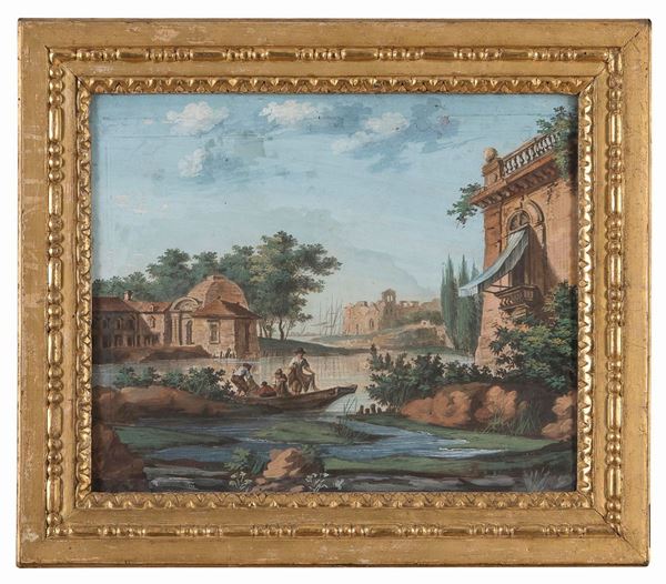 TEMPERA ROMA CON PESCATORI NEOCLASSICA