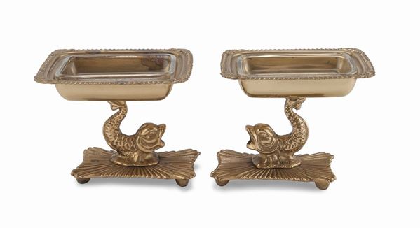 COPPIA DI SALIERE IN BRONZO DORATO