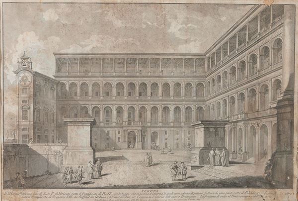 INCISIONE IL CORTILE VATICANO DI SISTO V