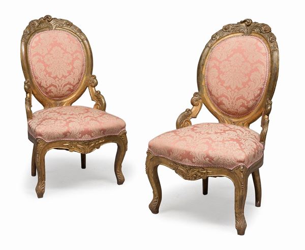 COPPIA SEDIE ROMANE IN LEGNO DORATO