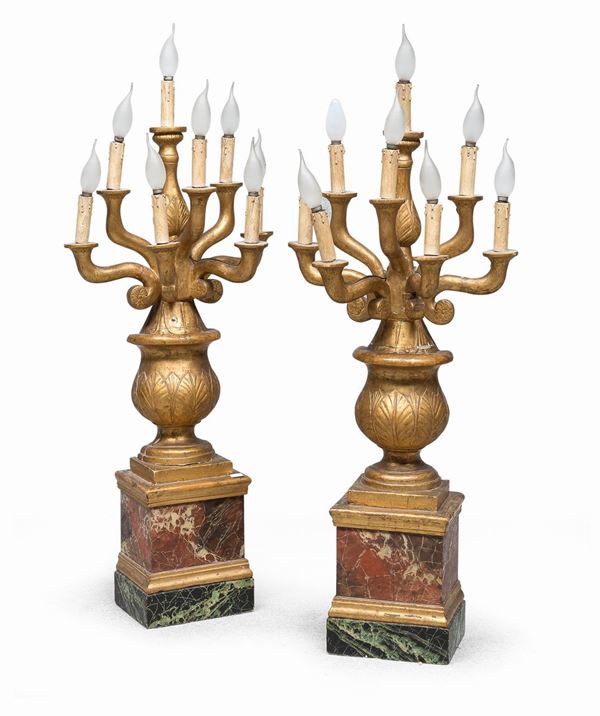 COPPIA CANDELABRI LIGNEI ROMANI
