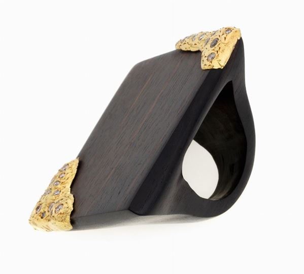 ANELLO IN LEGNO ORO E BRILLANTI