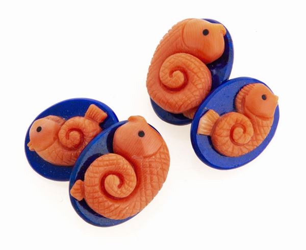 COPPIA DI GEMELLI CON CORALLI